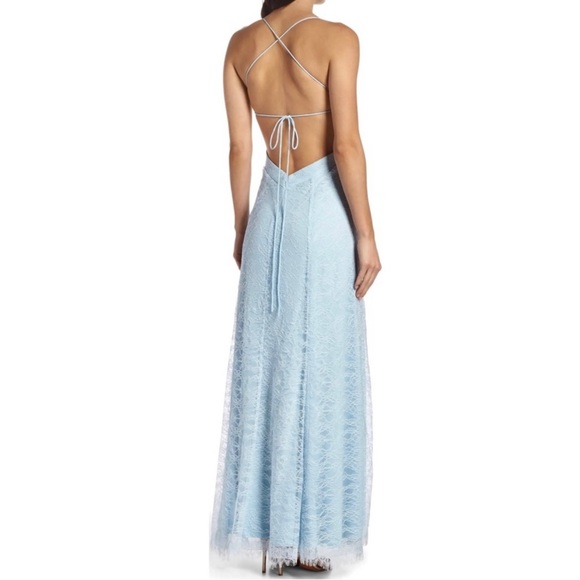 NEW FAME AND PARTNERS BLUE BACKLESS LACE GOWN - Picture 8 of 10